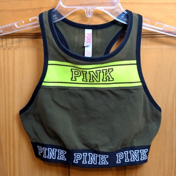 PINK Victoria's Secret Other - Victoria's Secret PINK Crop Haut Court High-Neck Sports Bra Green Size SP(AA-C)